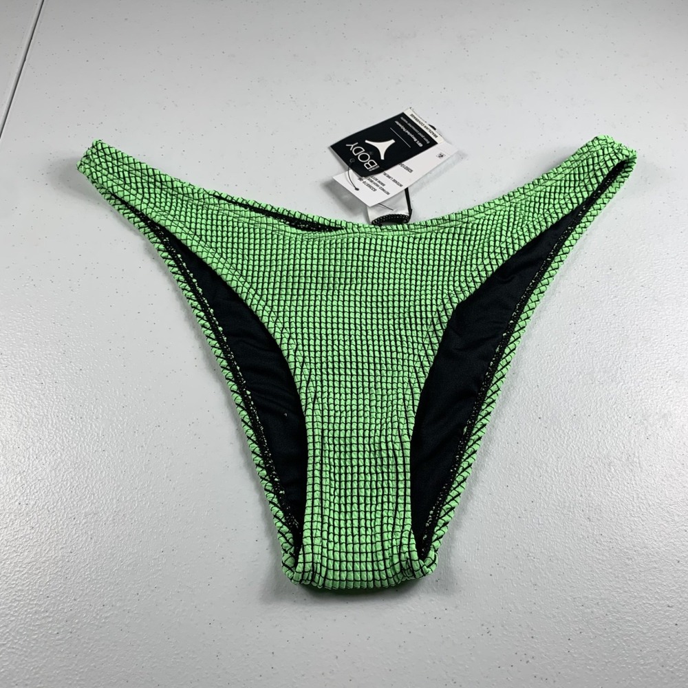Cotton On Women's High Side Brazilian Swim Bikini Bottoms S Lime BLK Crinkle NWT